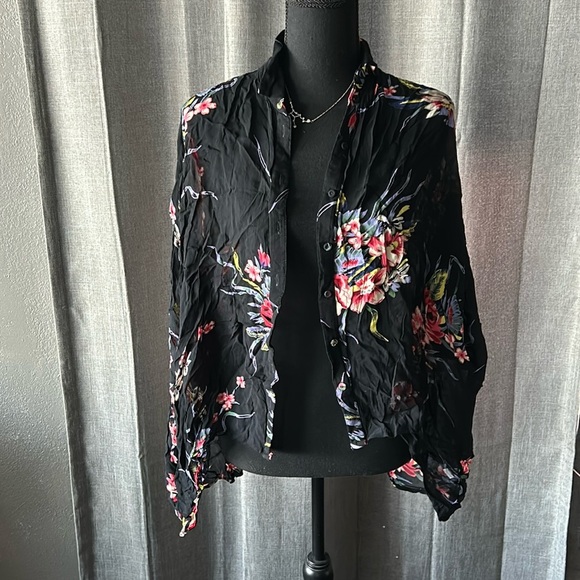 Black Floral Topshop Button Up - Picture 1 of 3